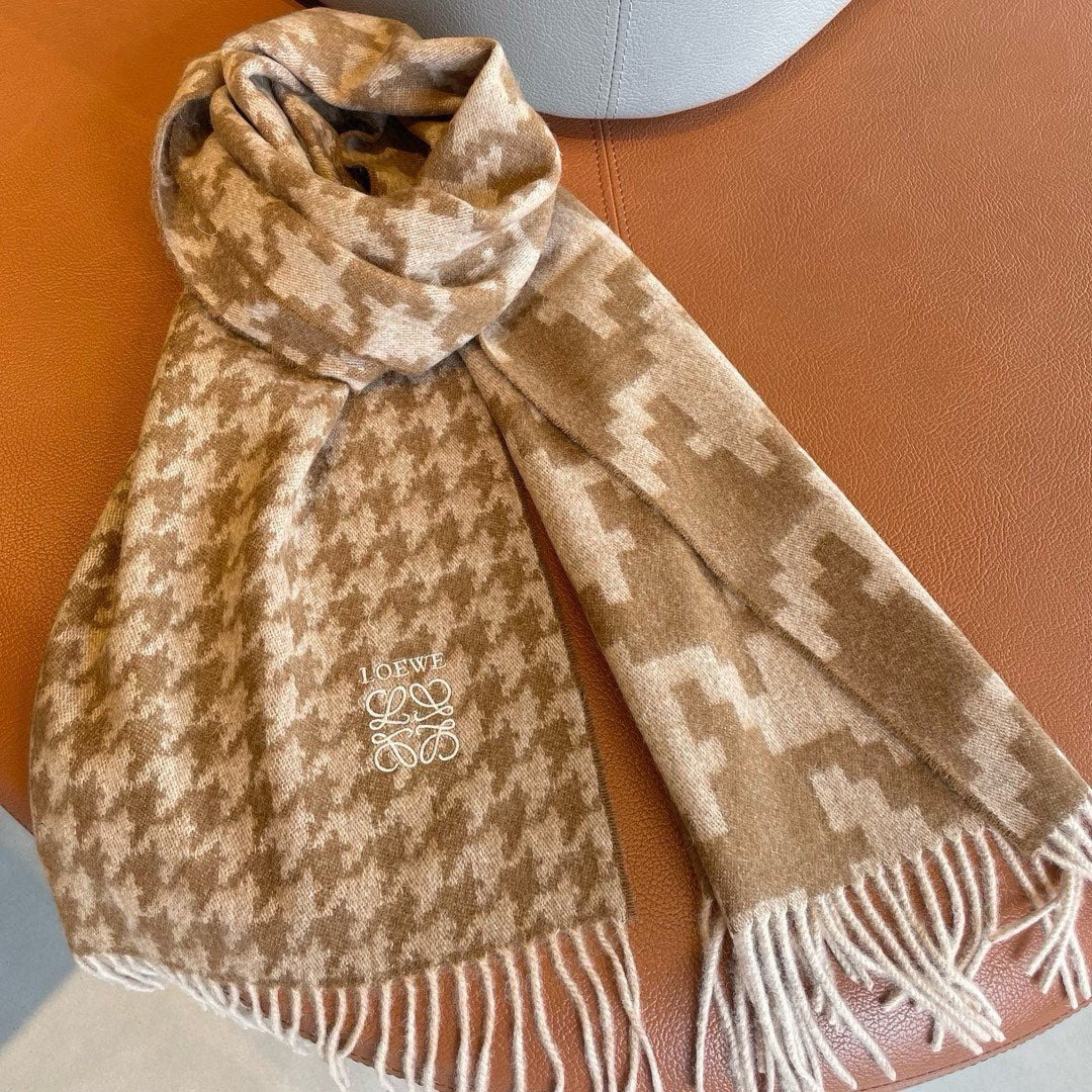 LOEWE SCARF 190 CM IN CAMEL BEIGE MIX WHITE CASHMERE 415208