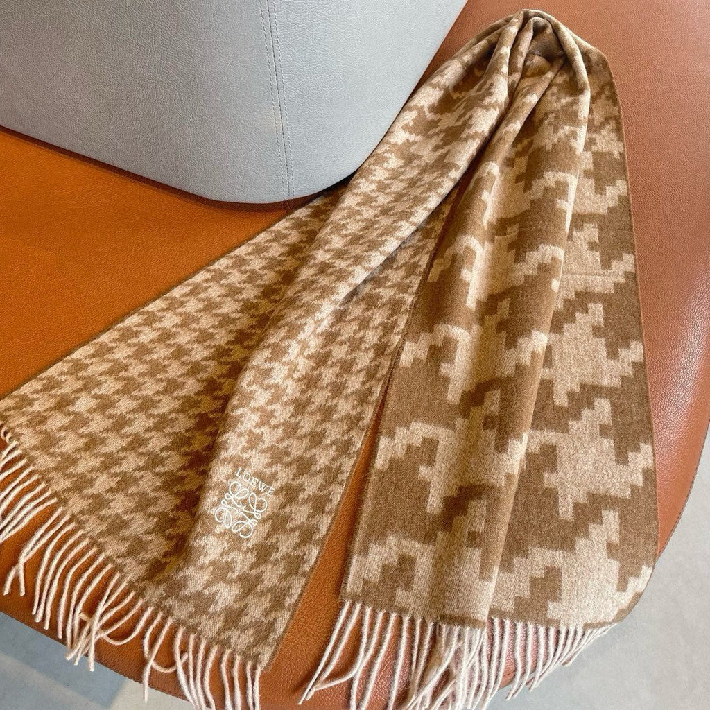 LOEWE SCARF 190 CM IN CAMEL BEIGE MIX WHITE CASHMERE 415208