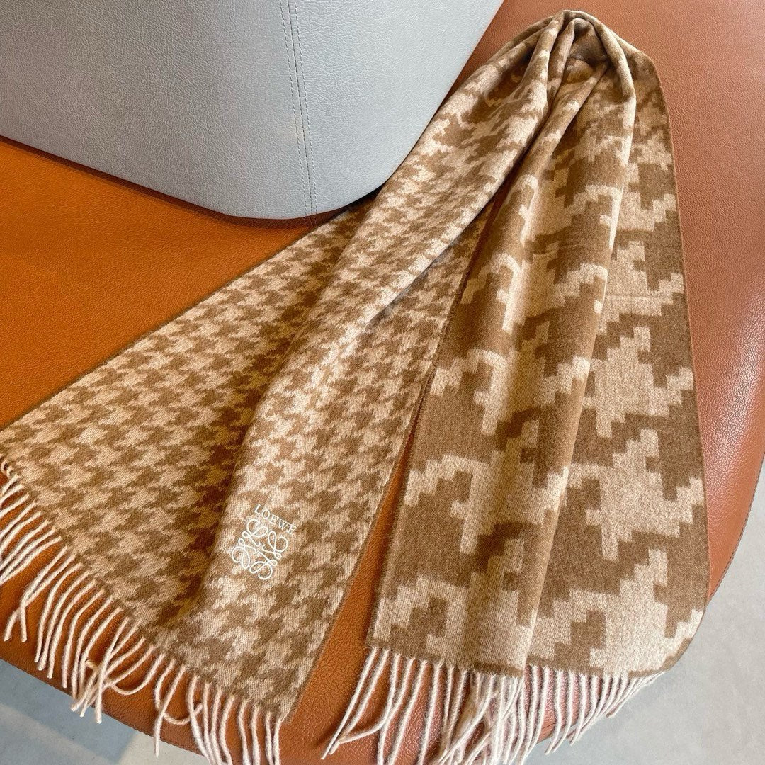 LOEWE SCARF 190 CM IN CAMEL BEIGE MIX WHITE CASHMERE 415208