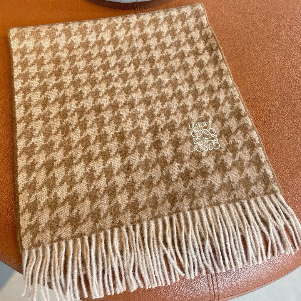 LOEWE SCARF 190 CM IN CAMEL BEIGE MIX WHITE CASHMERE 415208