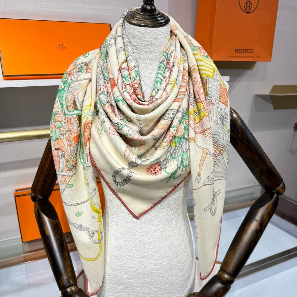 HERMES HERMES 25S SCARF 136 IN SILK CASERE 989708