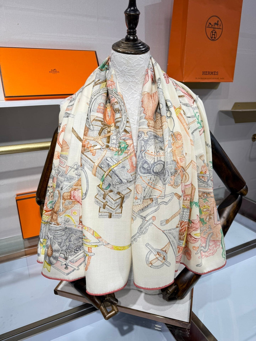 HERMES HERMES 25S SCARF 136 IN SILK CASERE 989708