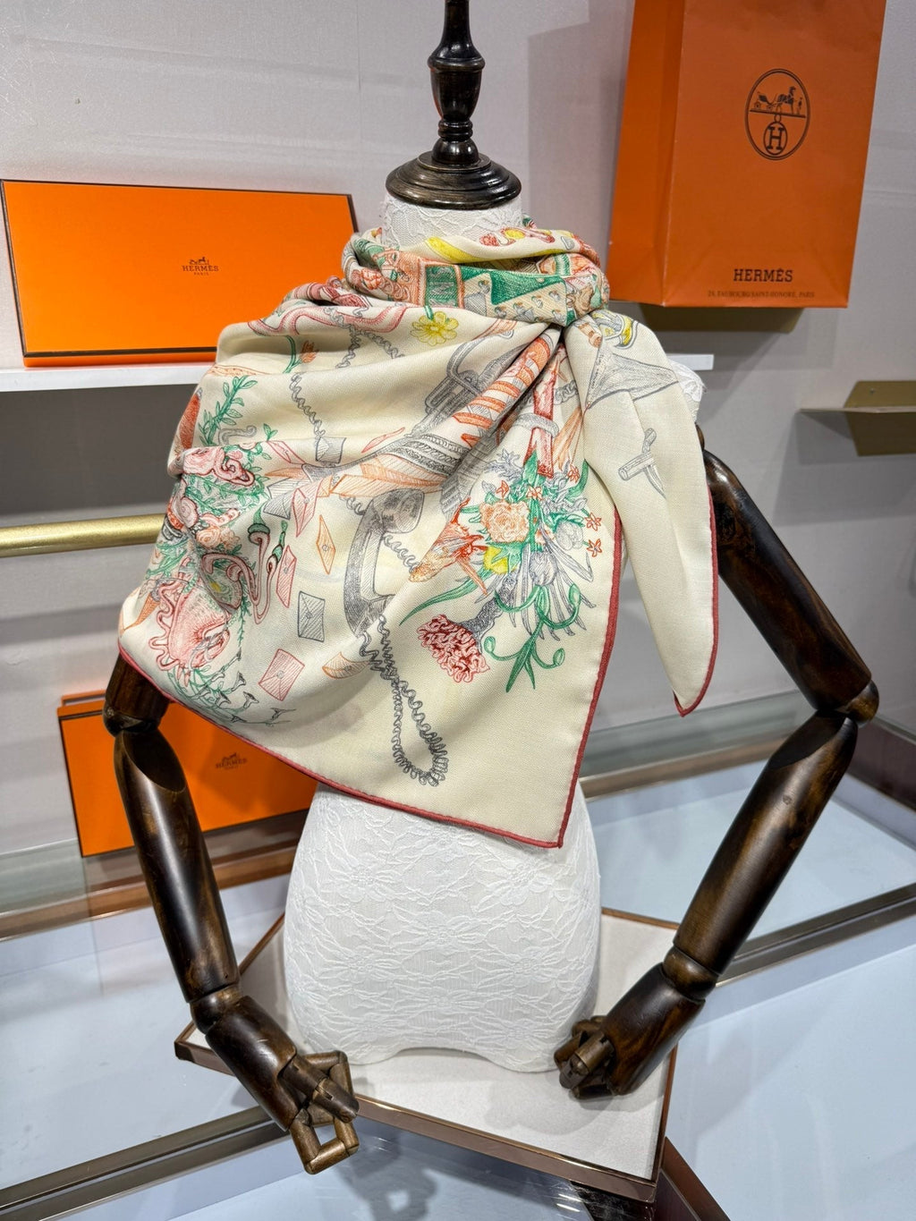 HERMES HERMES 25S SCARF 136 IN SILK CASERE 989708