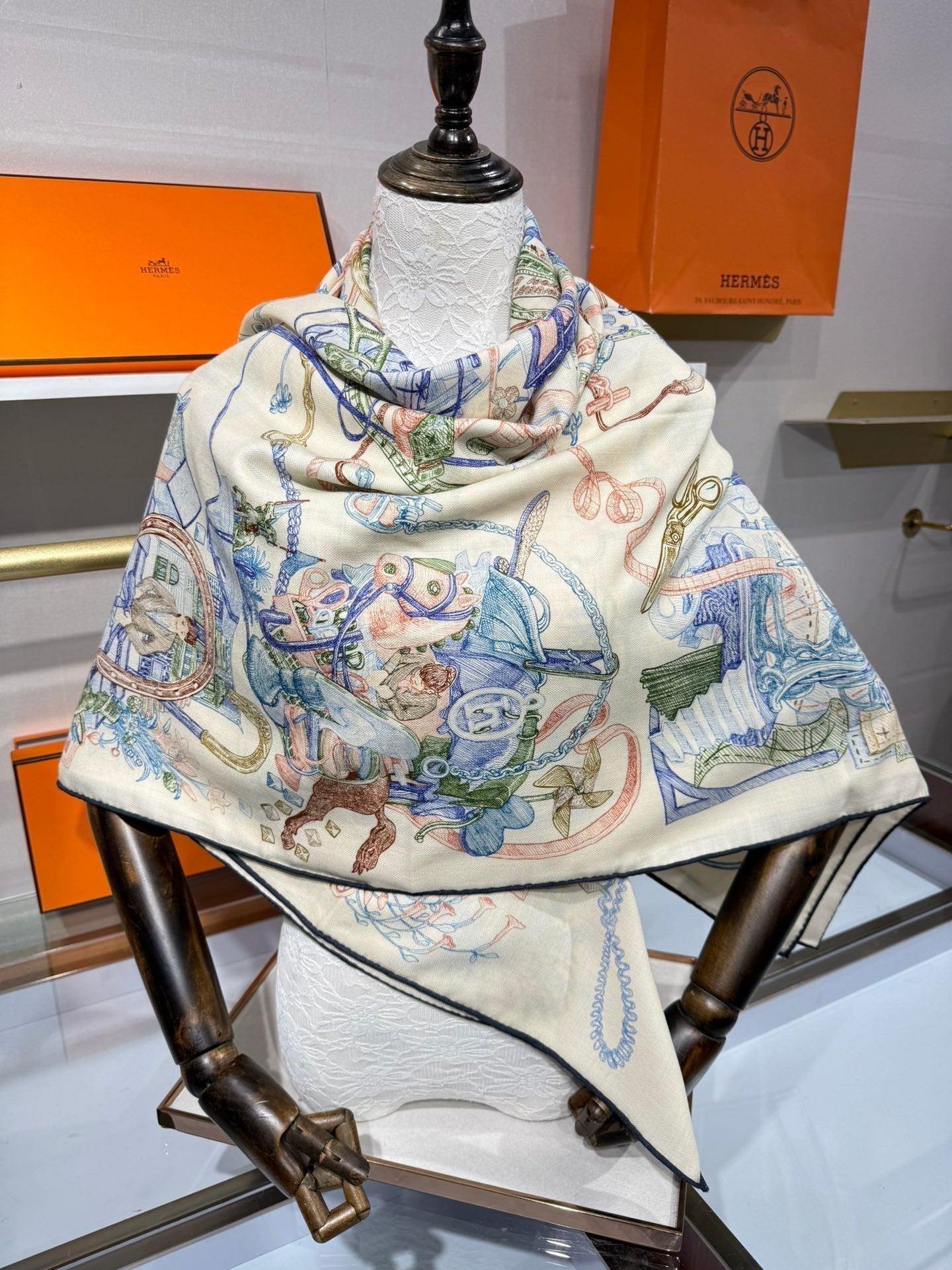 HERMES HERMES 25S SCARF 136 IN SILK CASERE 989710