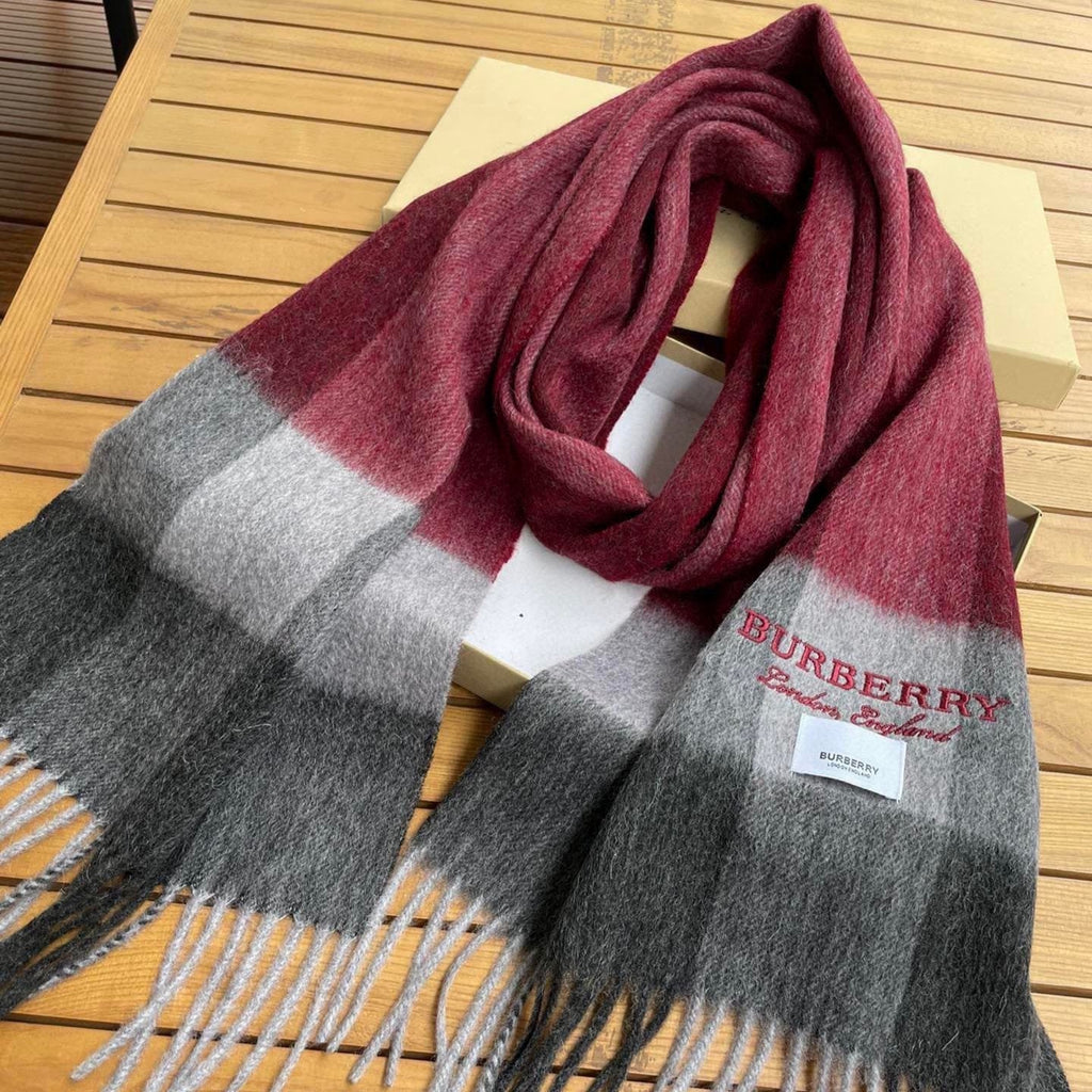BURBERRY SCARF 180 CM IN CURRANT RED MIX BLACK CASHMERE 394743