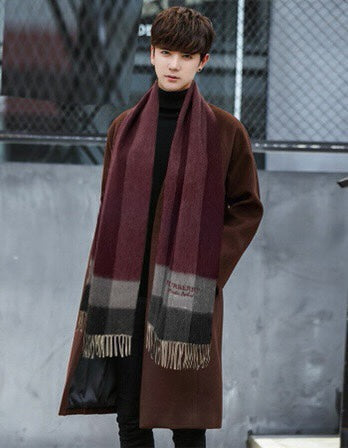 BURBERRY SCARF 180 CM IN CURRANT RED MIX BLACK CASHMERE 394743