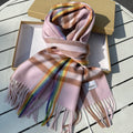 BURBERRY CHECK SCARF 200 CM IN LIGHT PINK MIX CAMEL BROWN CASHMERE 394750