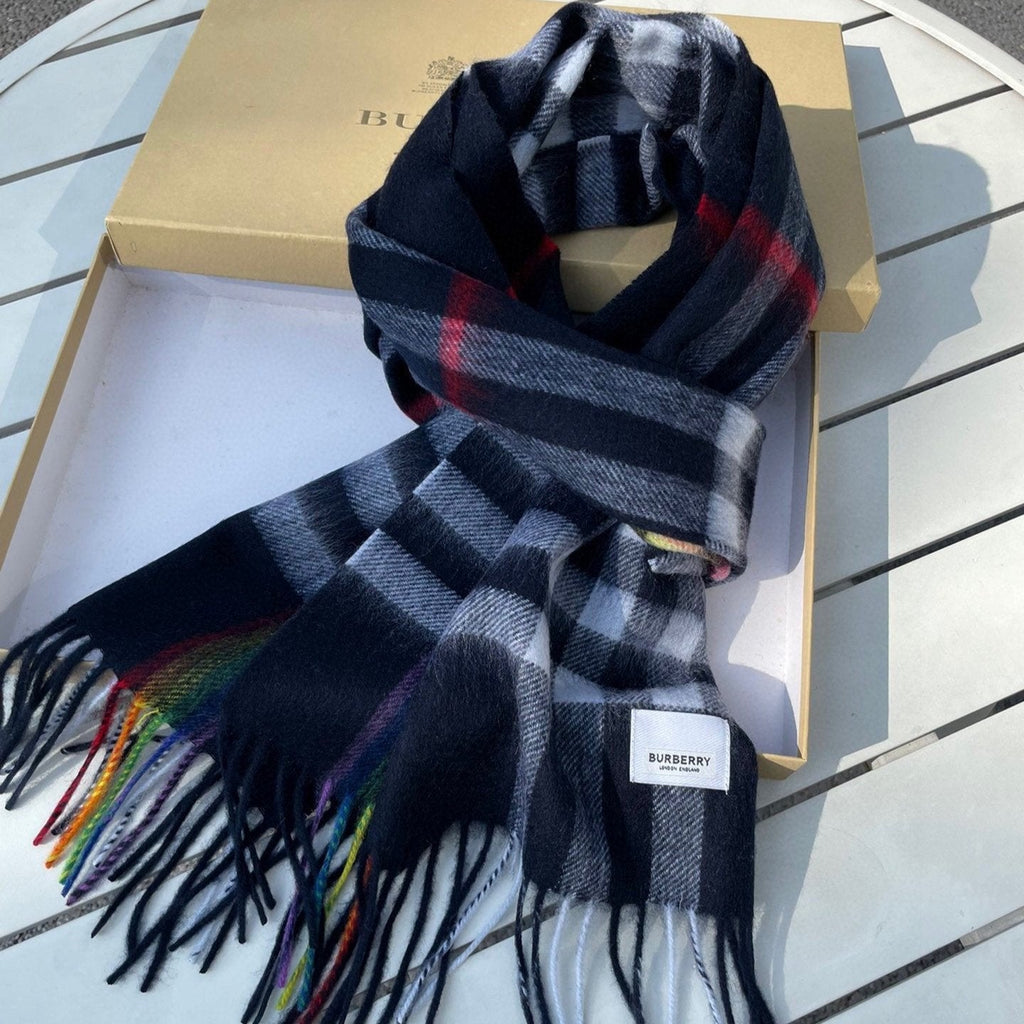 BURBERRY CHECK SCARF 200 CM IN BLACK MIX DOVE GRAY CASHMERE 394751