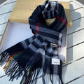 BURBERRY CHECK SCARF 200 CM IN BLACK MIX DOVE GRAY CASHMERE 394751