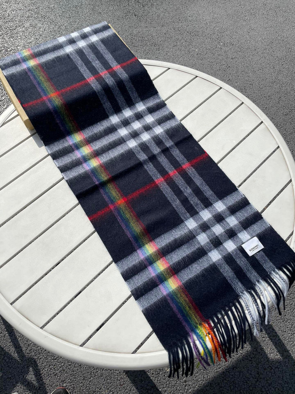 BURBERRY CHECK SCARF 200 CM IN BLACK MIX DOVE GRAY CASHMERE 394751