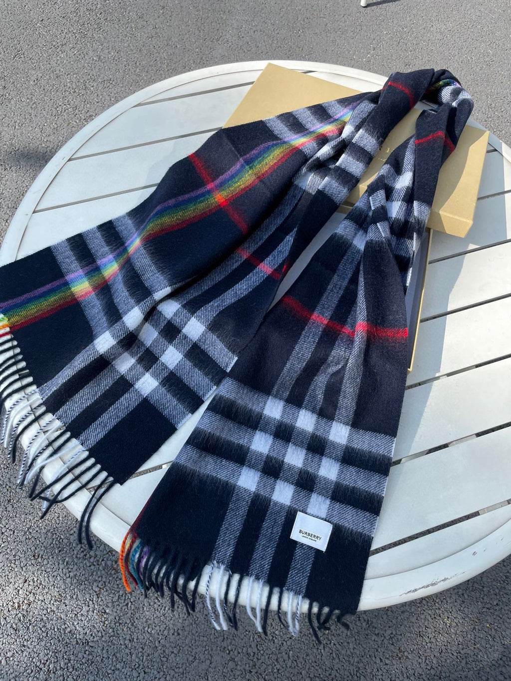 BURBERRY CHECK SCARF 200 CM IN BLACK MIX DOVE GRAY CASHMERE 394751
