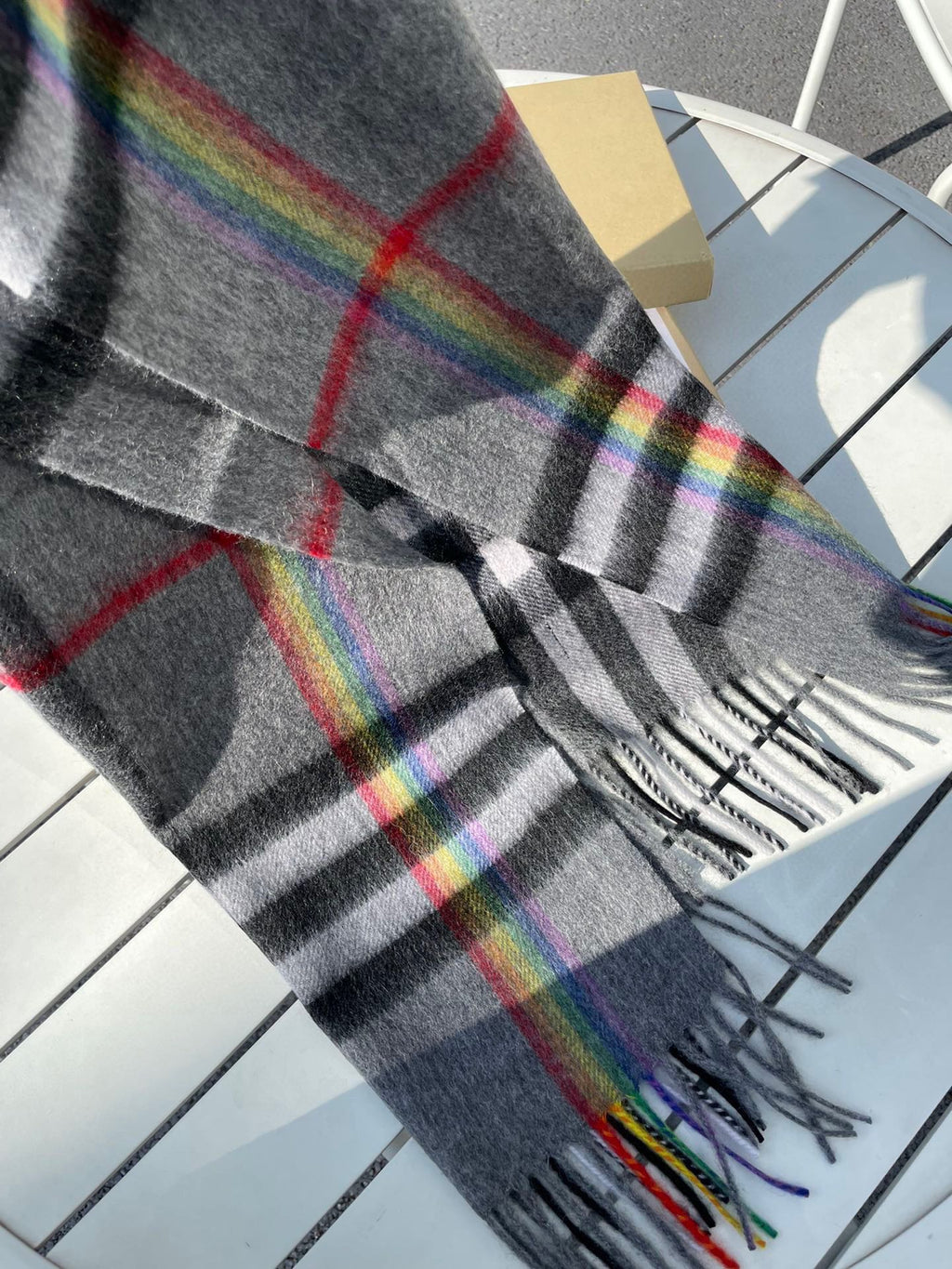 BURBERRY CHECK SCARF 200 CM IN GRAY GRAPHITE MIX BLACK 394752