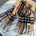 BURBERRY CHECK SCARF 200 CM IN CAMEL BEIGE MIX BLACK CASHMERE 394753