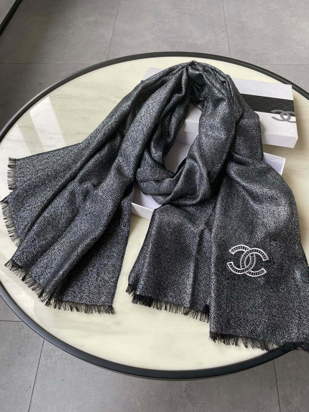 CHANEL SCARF 210 CM IN BLACK CASHMERE  402208