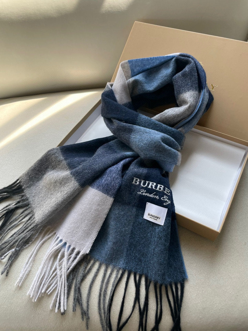 BURBERRY SCARF 180 CM IN BLUE CASHMERE 402220