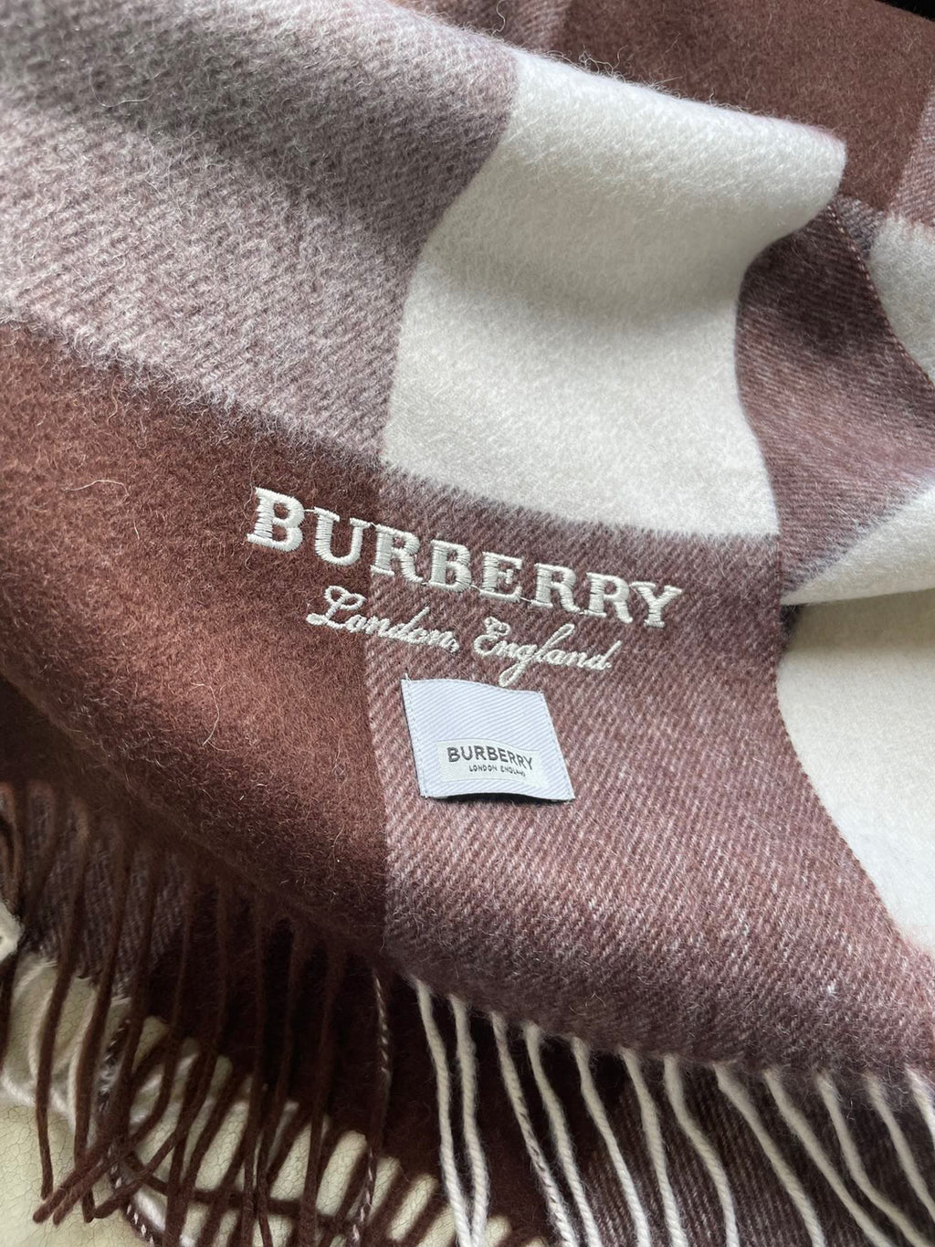 BURBERRY SCARF 180 CM IN CHESTNUT BROWN MIX WHITE CASHMERE 402221