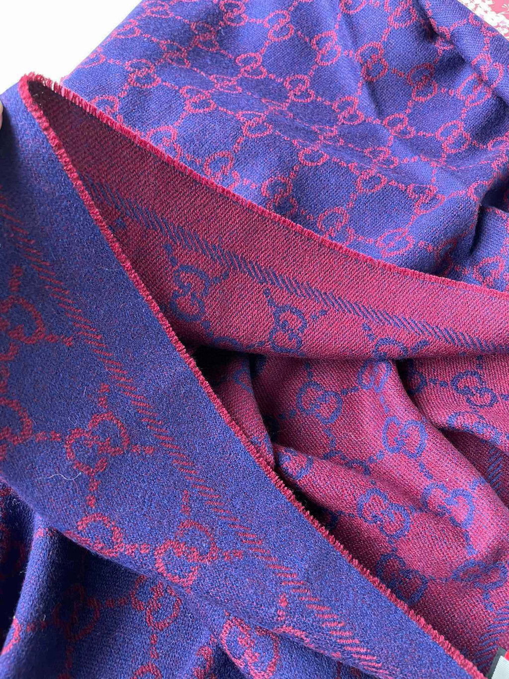 GUCCI SCARF 180 CM IN VIOLET PURPLE  PATTERN MONOGRAM WOOL 407526