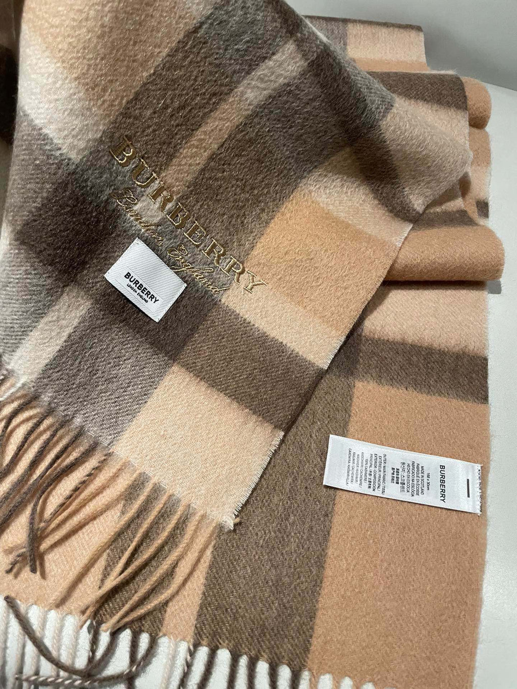 BURBERRY SCARF 180 CM IN CINNAMON BROWN CASHMERE 408784