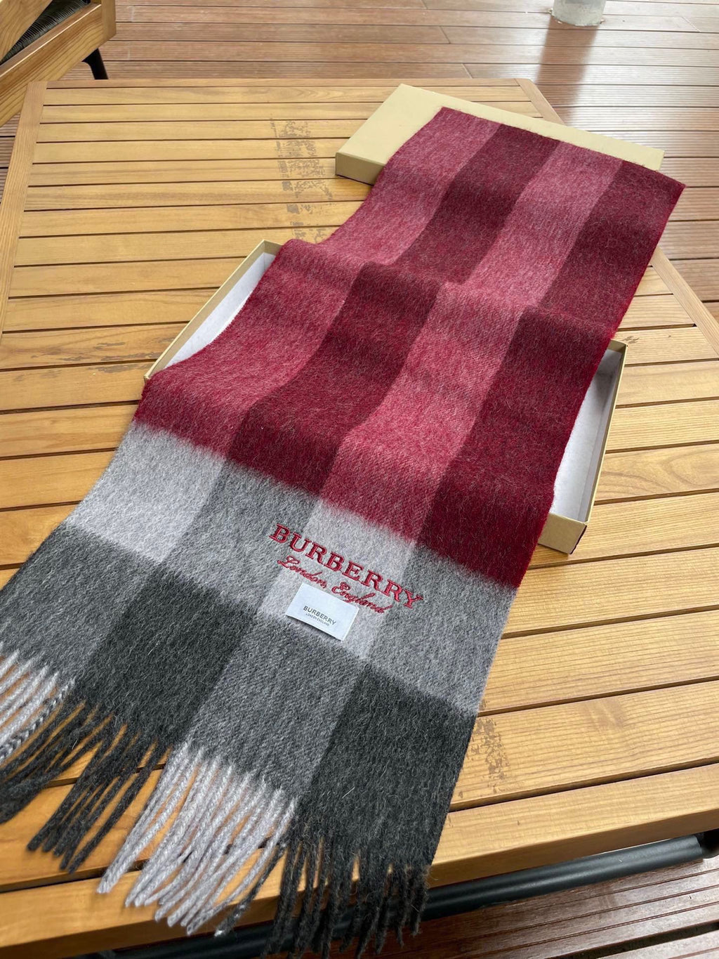 BURBERRY SCARF 180 CM IN GARNET RED MIX BLACK CASHMERE 410319
