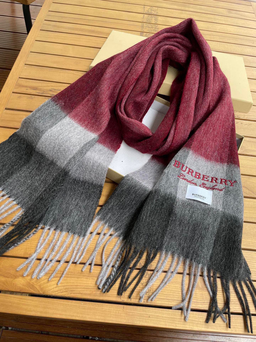 BURBERRY SCARF 180 CM IN GARNET RED MIX BLACK CASHMERE 410319