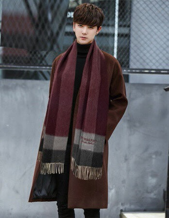 BURBERRY SCARF 180 CM IN GARNET RED MIX BLACK CASHMERE 410319