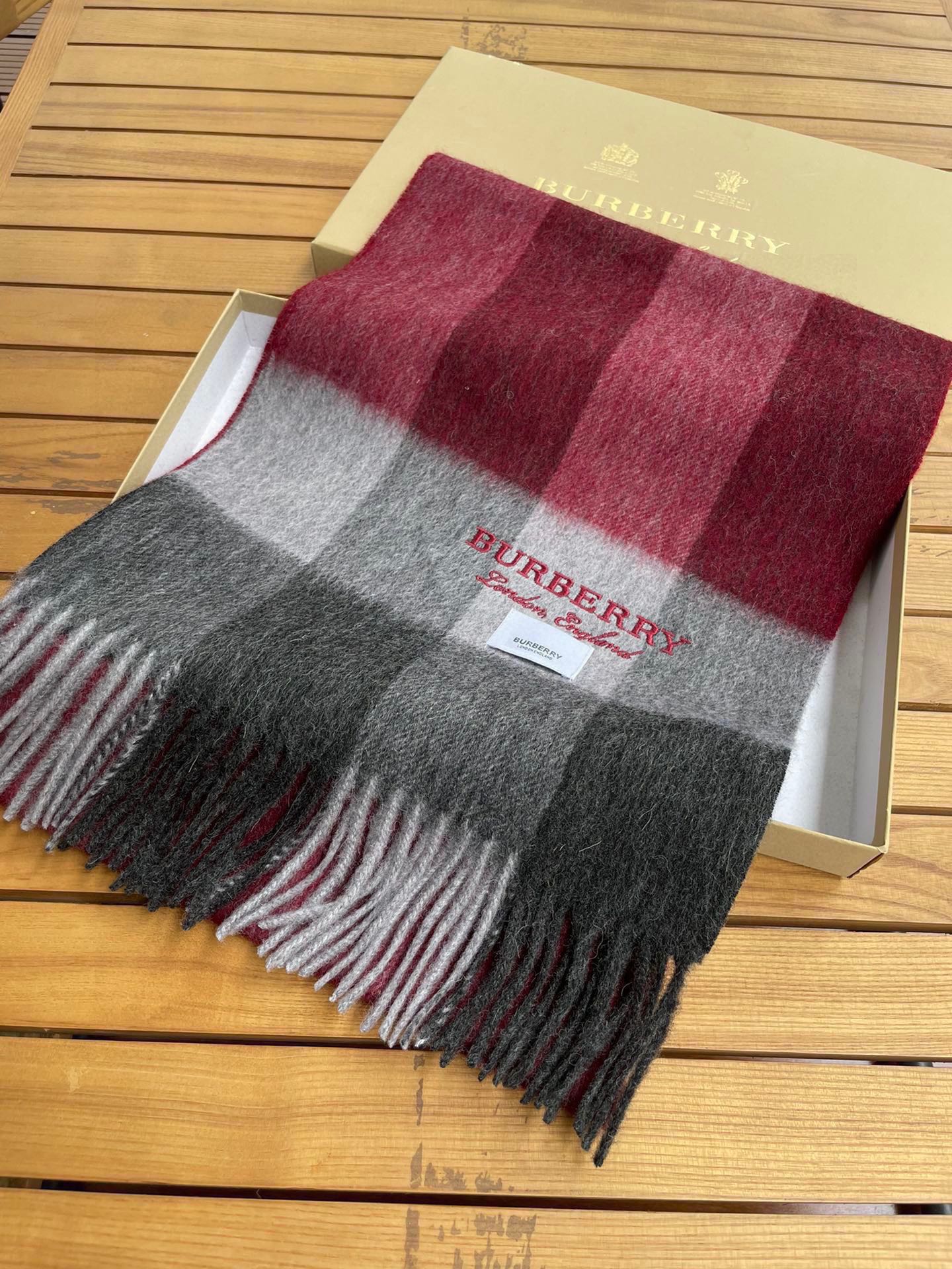 BURBERRY SCARF 180 CM IN GARNET RED MIX BLACK CASHMERE 410319