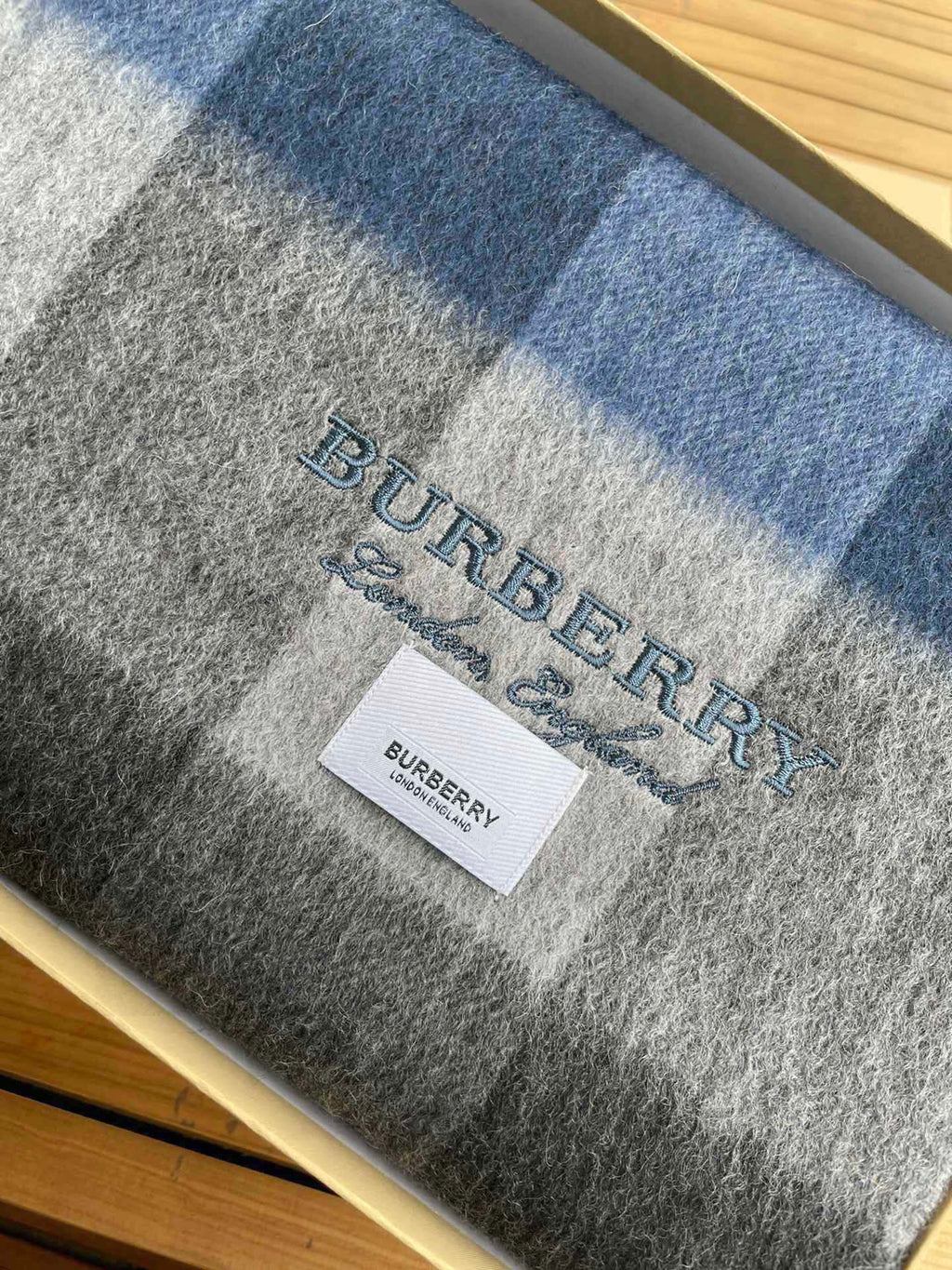 BURBERRY SCARF 180 CM IN DARK GRAY MIX NAVY BLUE CASHMERE 410320