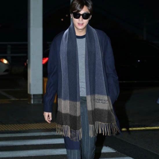 BURBERRY SCARF 180 CM IN DARK GRAY MIX NAVY BLUE CASHMERE 410320