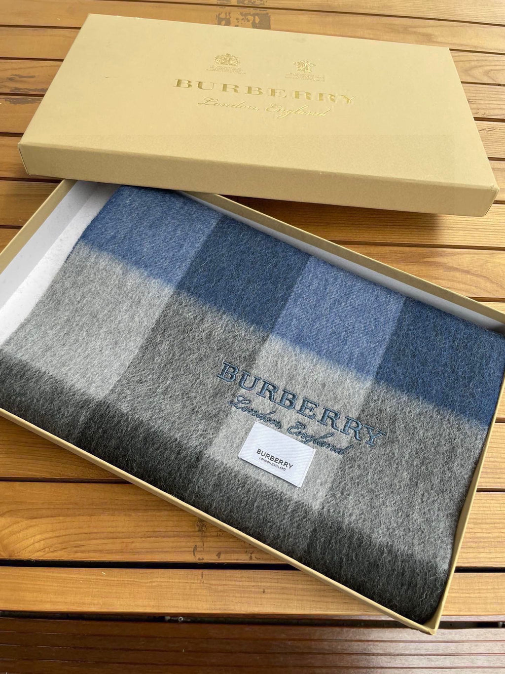 BURBERRY SCARF 180 CM IN DARK GRAY MIX NAVY BLUE CASHMERE 410320
