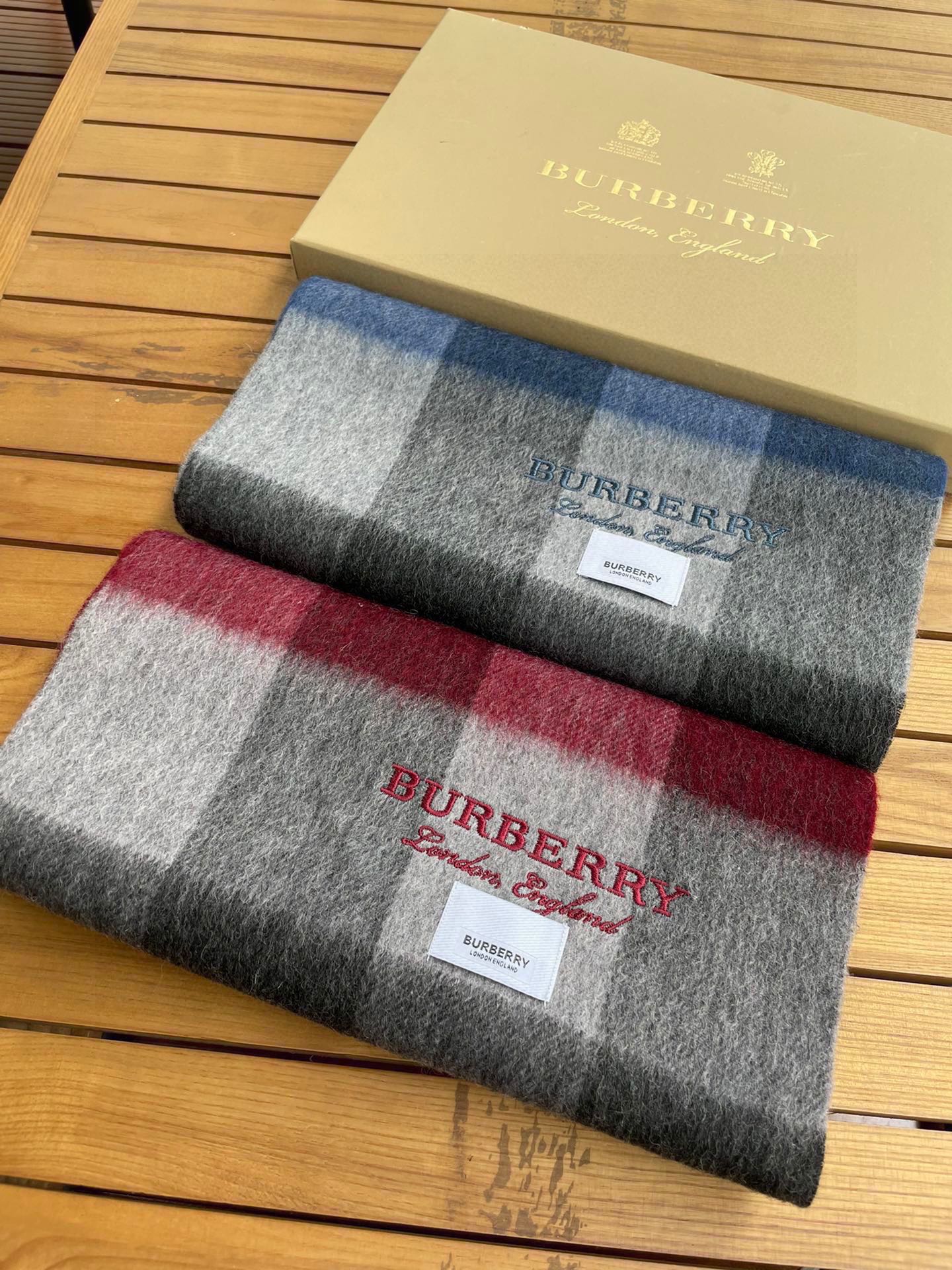 BURBERRY SCARF 180 CM IN DARK GRAY MIX NAVY BLUE CASHMERE 410320