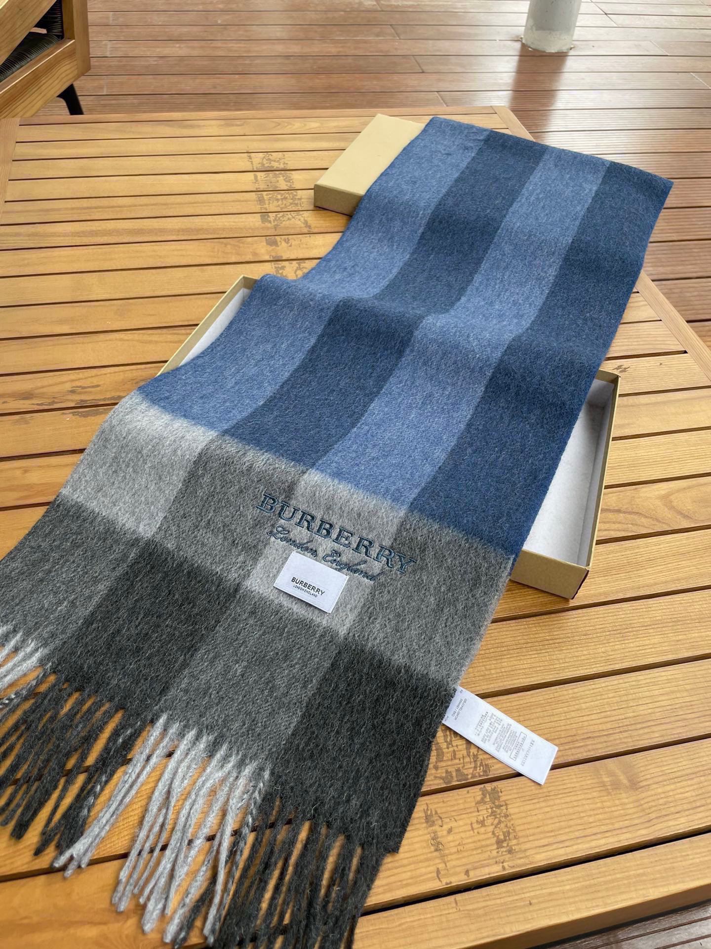 BURBERRY SCARF 180 CM IN DARK GRAY MIX NAVY BLUE CASHMERE 410320