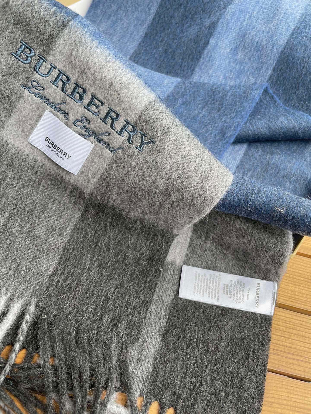 BURBERRY SCARF 180 CM IN DARK GRAY MIX NAVY BLUE CASHMERE 410320