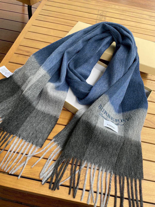 BURBERRY SCARF 180 CM IN DARK GRAY MIX NAVY BLUE CASHMERE 410320