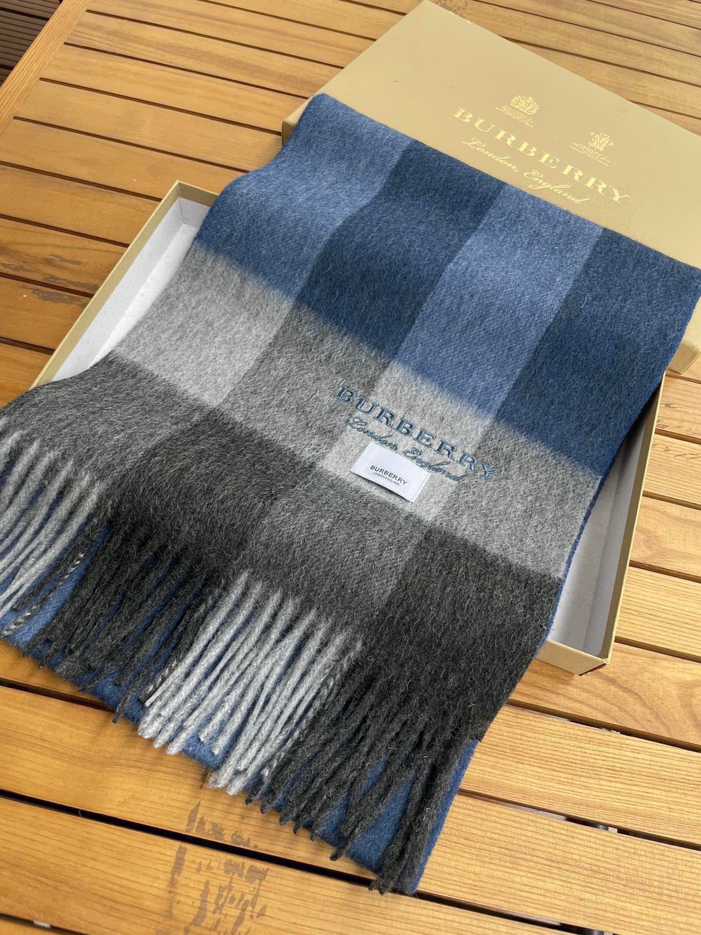 BURBERRY SCARF 180 CM IN DARK GRAY MIX NAVY BLUE CASHMERE 410320