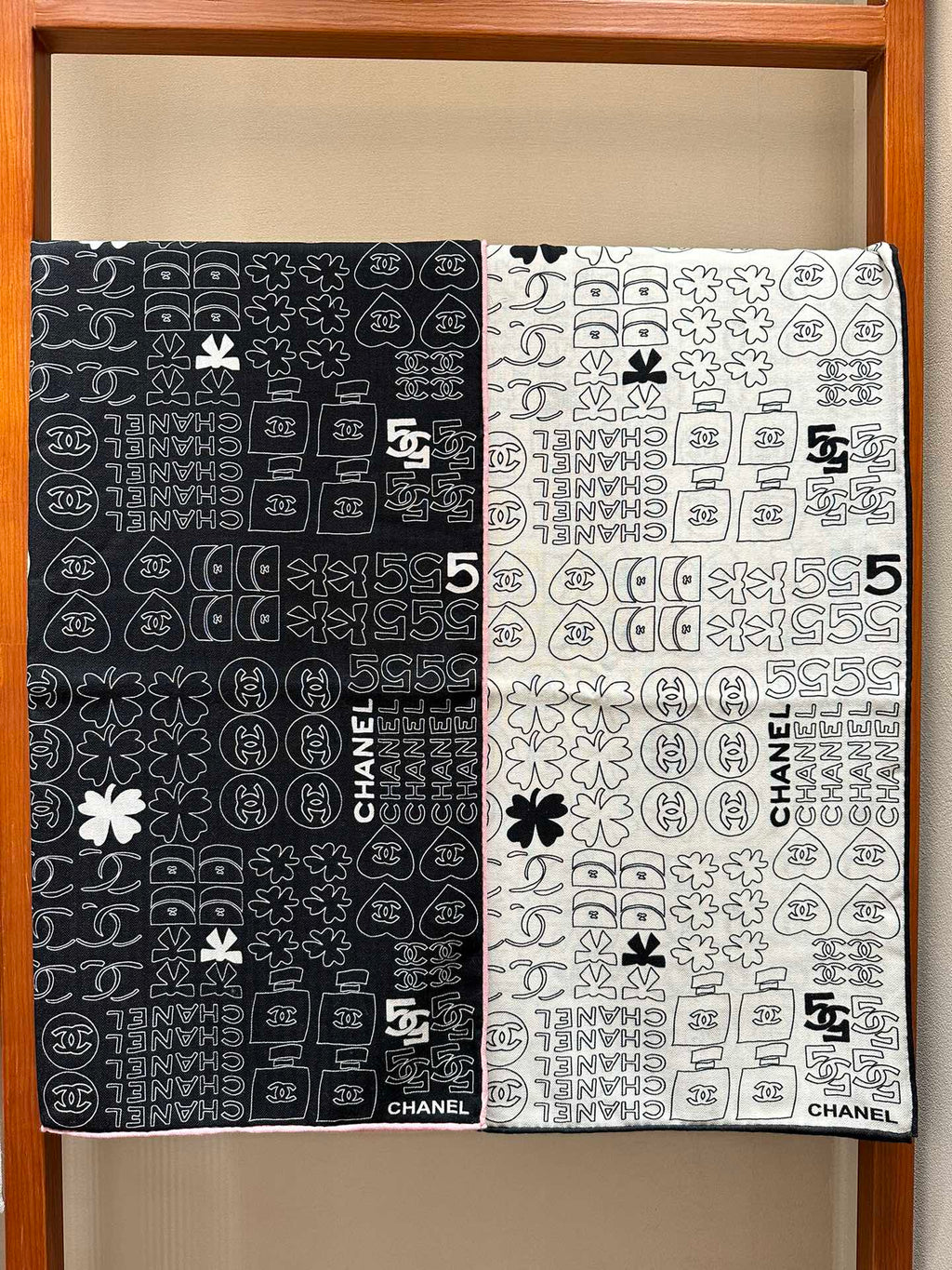 CHANEL SQUARE SCARF 140 CM IN WHITE MONOGRAM SILK 403998